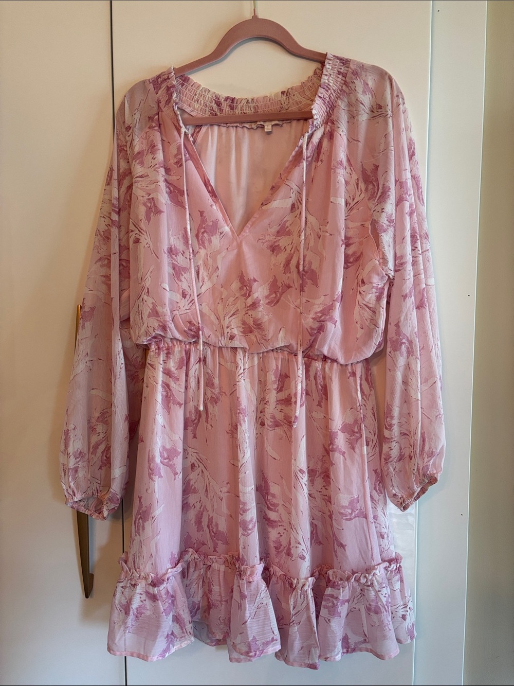 GB Woman’s Pink Floral Long-Sleeve Ruffle Dress